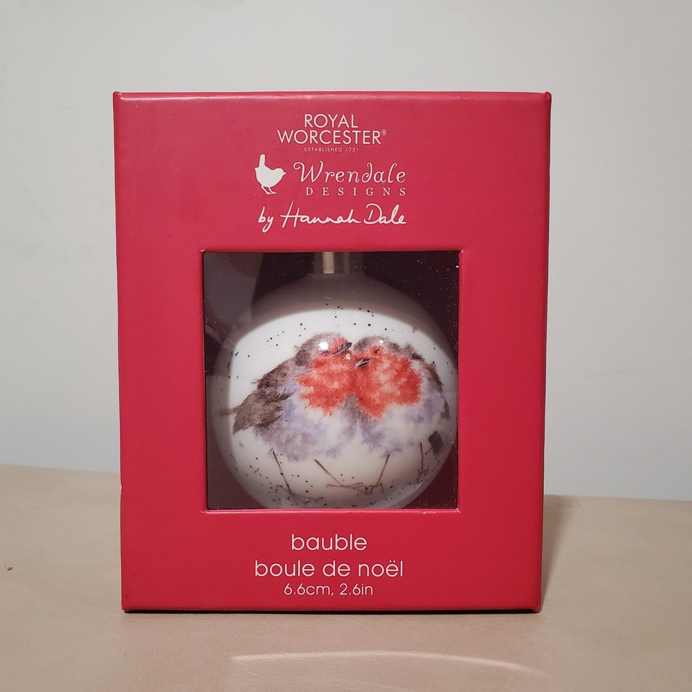 Royal Worcester Wrendale Designs Snuggled Together Robin Bauble Ornament Boxed